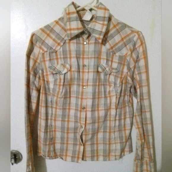 moon Tops - Vintage Y2K "MOON" 100% Cotton Long sleeve button down plaid flannel shirt MED